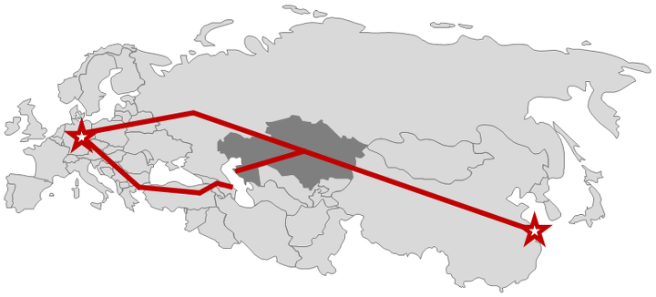 Железнодорожные соединения между Дуйсбургом и Шанхаем через Казахстан