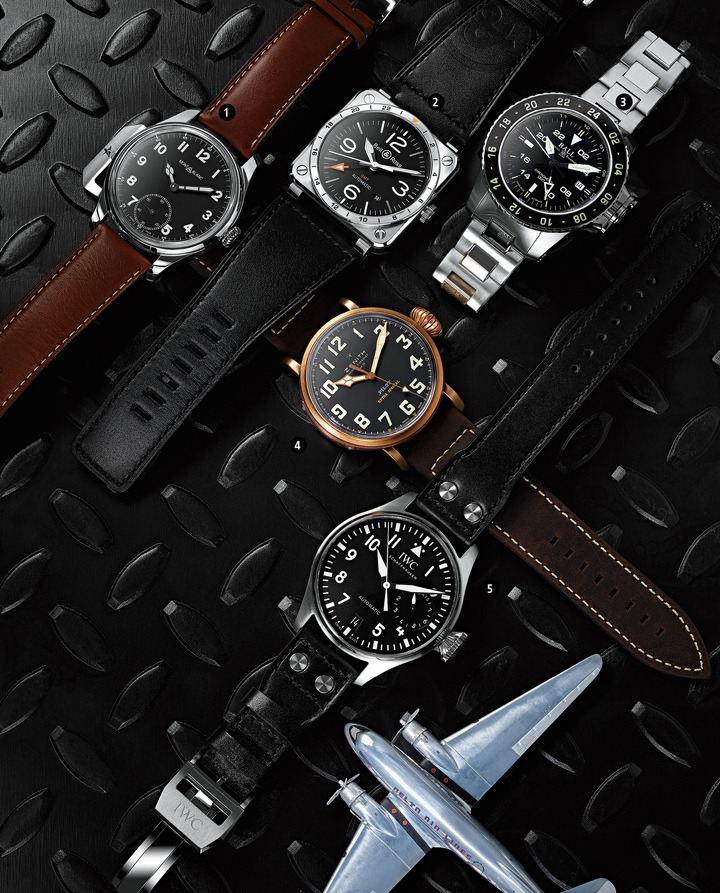 1. 1858 Automatic Small Second от Montblanc ($3,045).
2. BR03-93 GMT от Bell&Ross ($3,700).
3. Engineer Hydrocarbon AeroGMT от Ball ($3,499).
4. Pilot Type 20 Extra Special от Zenith ($6,700).
5. Big Pilot’s Watch от IWC ($12,900)